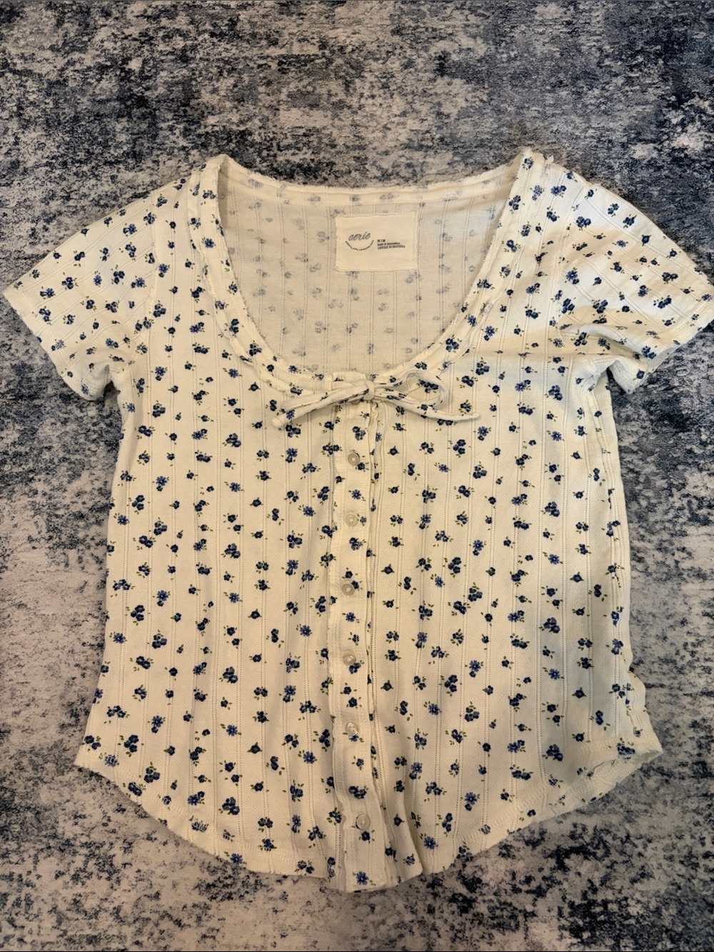aerie Cream Top with Navy Floral Speckle